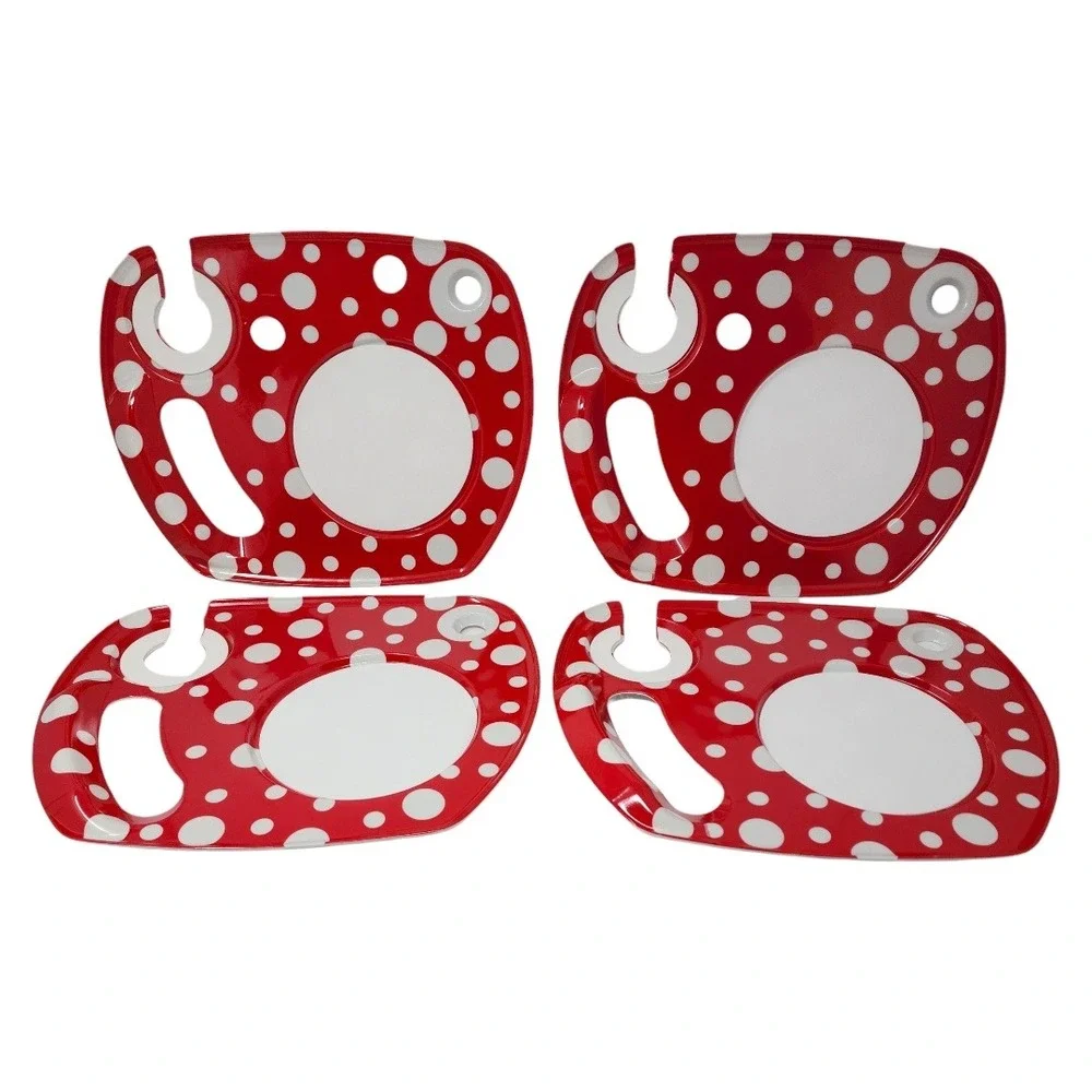 Vtg Lapper Trays Lap Tray Set 4 pc Red White Polka Dot Non-Slip Retro Picnic